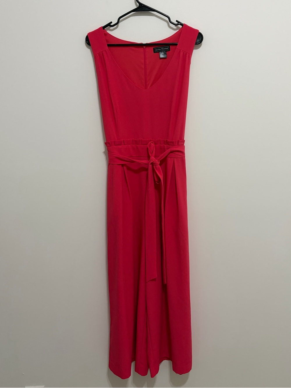 Jessica Howard Sleeveless V-Neck Midi Romper in Hot Pink with Tie Waist